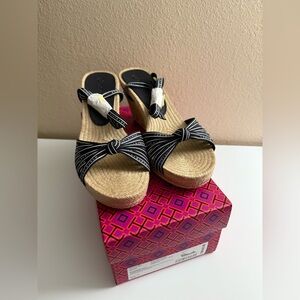 NWT Tory Burch 90MM Wedge Ribbon Espadrille Shoe